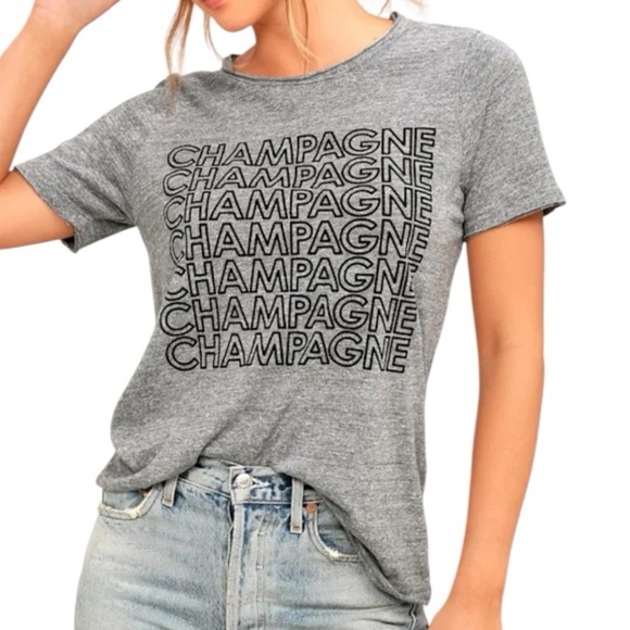 Chaser Tops - CHASER Champagne Graphic Classic Heather Gray Short Sleeve T-Shirt Size Small